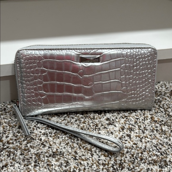 INC International Concepts Handbags - INC International Concepts Silver Croc-Embossed Wallet